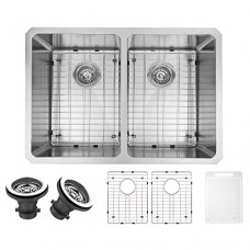 VIGO VG2918K1 29 Inch Undermount 16 Gauge Double Bowl Stainless Steel Commercial Grade Kitchen Sink with Two Grids and Strainers  Rounded Corners and SoundAbsorb Technology - B00JL4BLFO